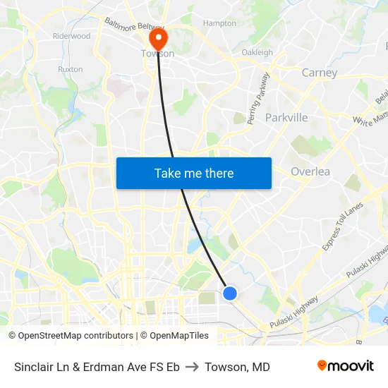 Sinclair Ln & Erdman Ave FS Eb to Towson, MD map