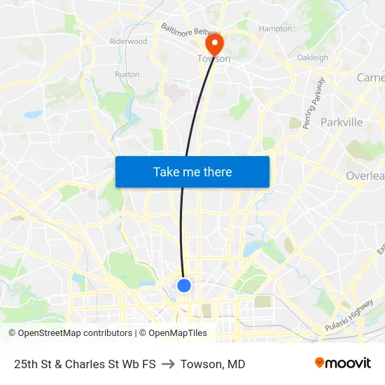 25th St & Charles St Wb FS to Towson, MD map
