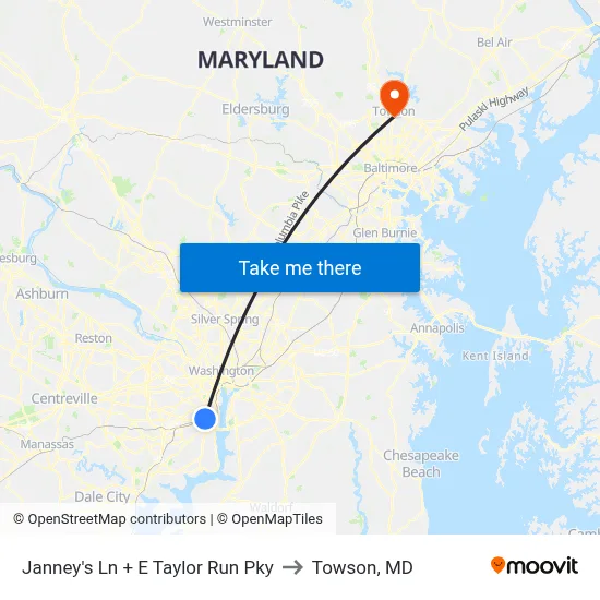 Janney's Ln + E Taylor Run Pky to Towson, MD map