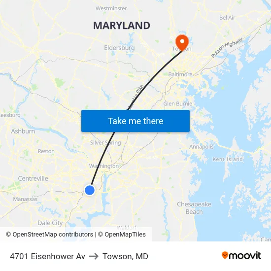 4701 Eisenhower Av to Towson, MD map