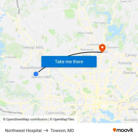 Northwest Hospital to Towson, MD map