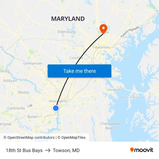 18th St Bus Bays to Towson, MD map