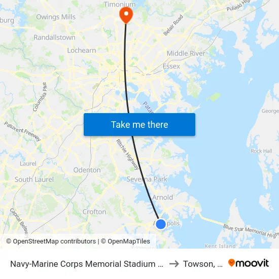 Navy-Marine Corps Memorial Stadium (Stop 1) to Towson, MD map