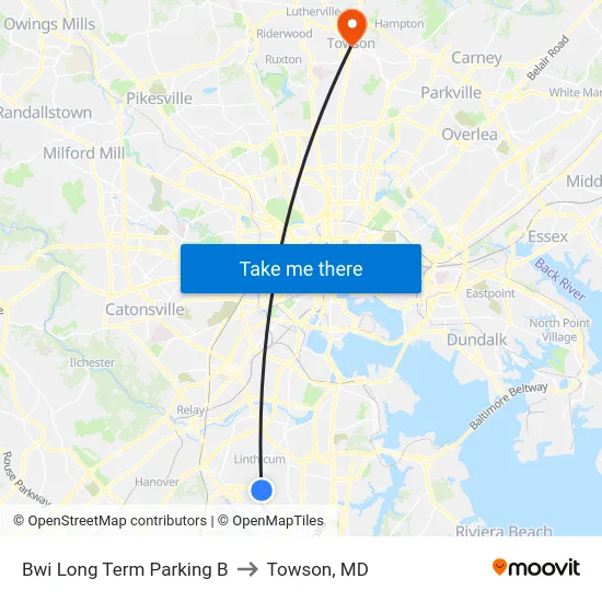 Bwi Long Term Parking B to Towson, MD map