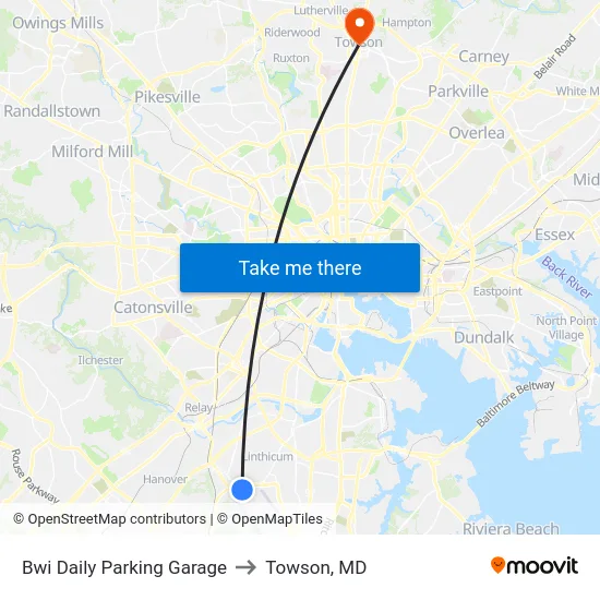 Bwi Daily Parking Garage to Towson, MD map