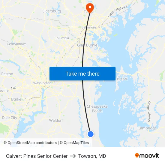 Calvert Pines Senior Center to Towson, MD map