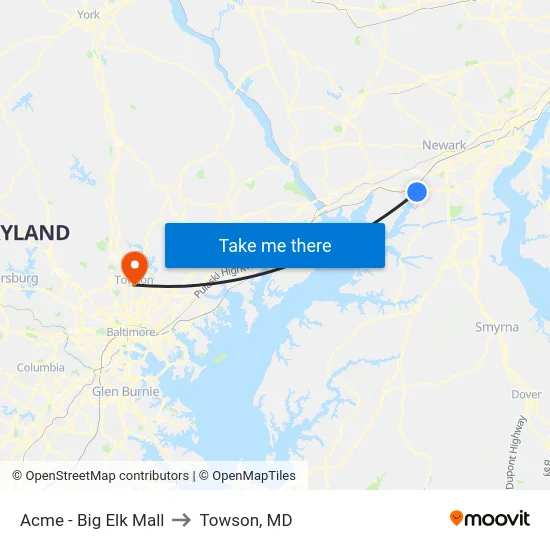 Acme - Big Elk Mall to Towson, MD map