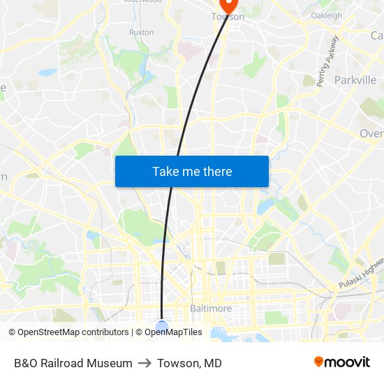 B&O Railroad Museum to Towson, MD map