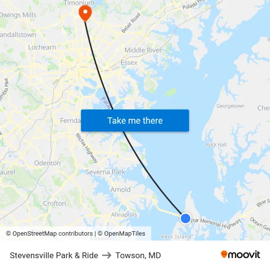 Stevensville Park & Ride to Towson, MD map