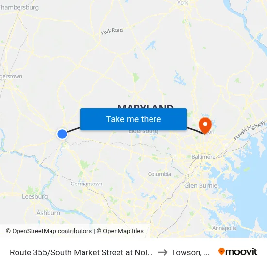 Route 355/South Market Street at Noland to Towson, MD map