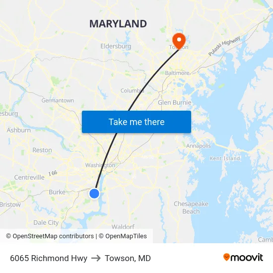 6065 Richmond Hwy to Towson, MD map
