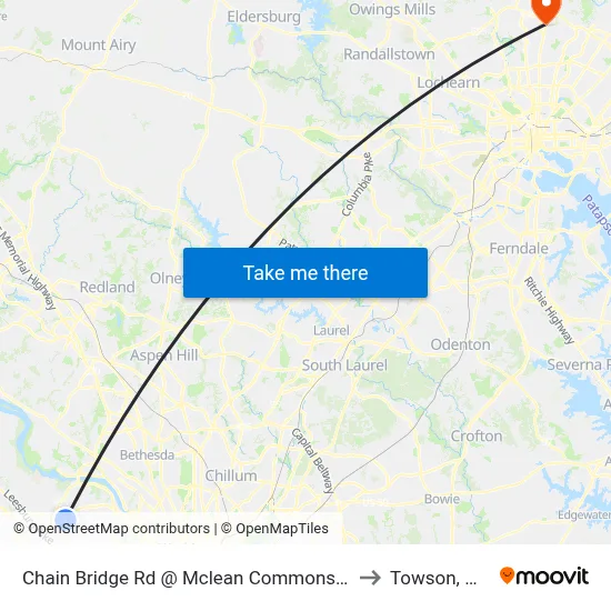 Chain Bridge Rd @ Mclean Commons Ct to Towson, MD map