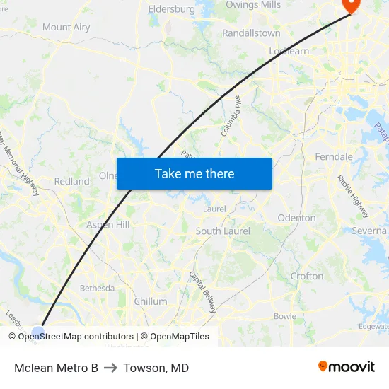 Mclean Metro B to Towson, MD map