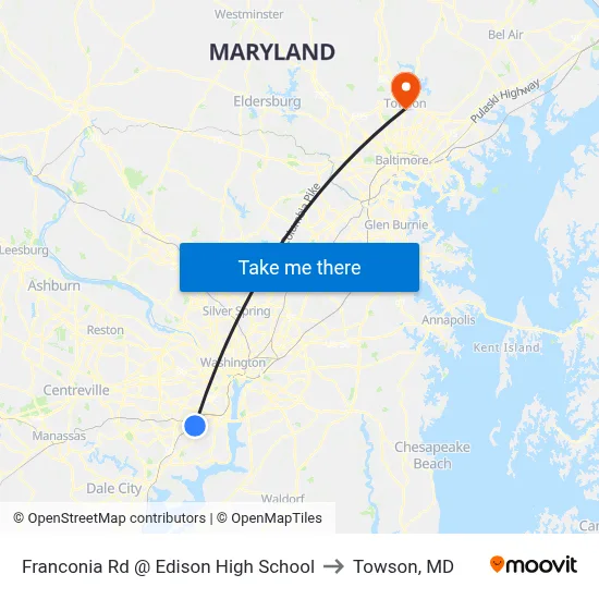 Franconia Rd @ Edison High School to Towson, MD map
