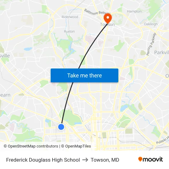 Frederick Douglass High School to Towson, MD map