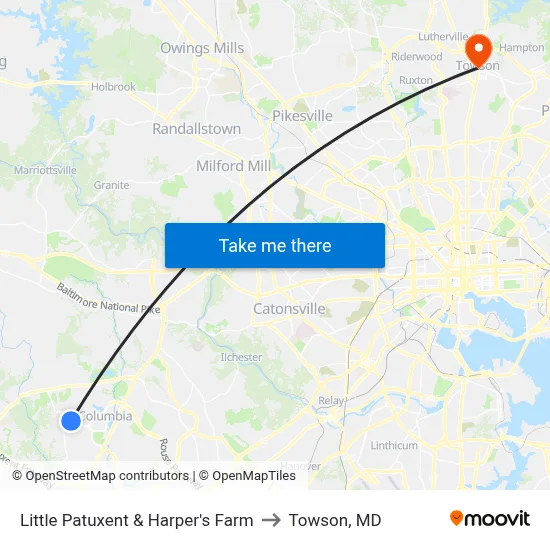 Little Patuxent & Harper's Farm to Towson, MD map