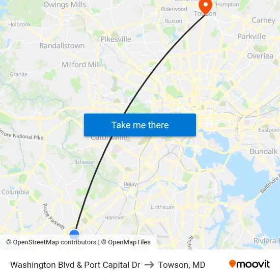 Washington Blvd & Port Capital Dr to Towson, MD map