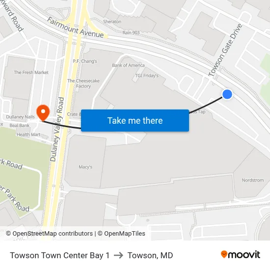 Towson Town Center Bay 1 to Towson, MD map