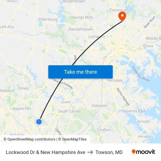 Lockwood Dr & New Hampshire Ave to Towson, MD map