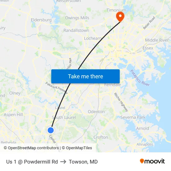Us 1 @ Powdermill Rd to Towson, MD map