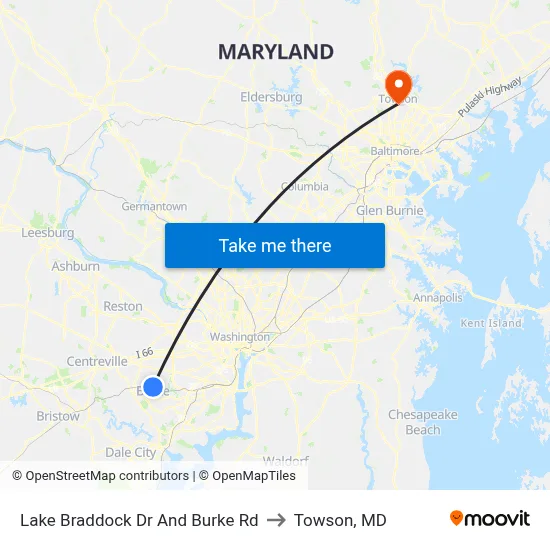 Lake Braddock Dr And Burke Rd to Towson, MD map
