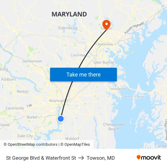 St George Blvd & Waterfront St to Towson, MD map