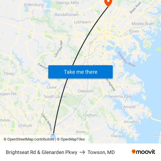 Brightseat Rd & Glenarden Pkwy to Towson, MD map