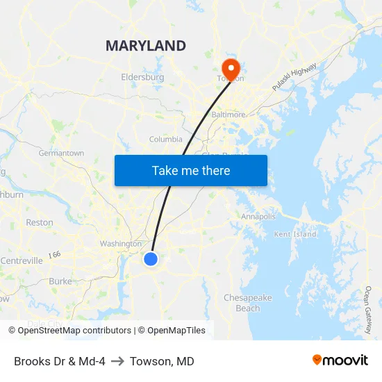 Brooks Dr & Md-4 to Towson, MD map