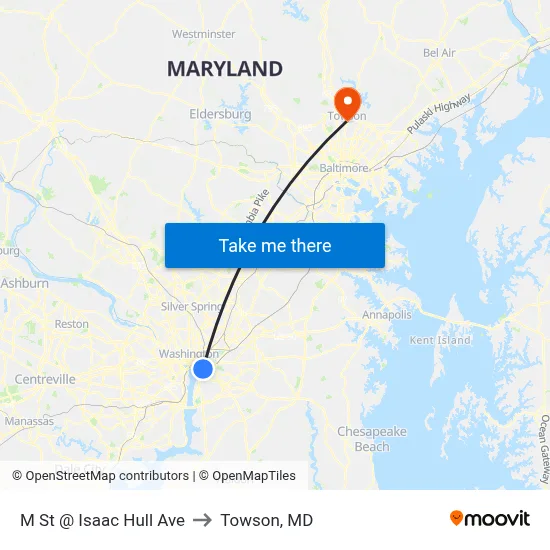 M St @ Isaac Hull Ave to Towson, MD map