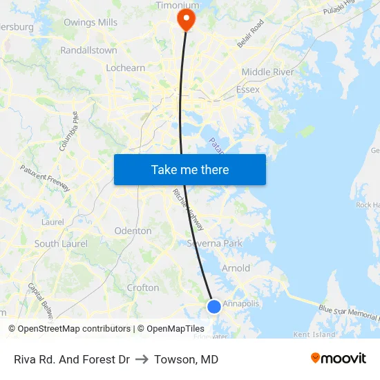 Riva Rd. And Forest Dr to Towson, MD map