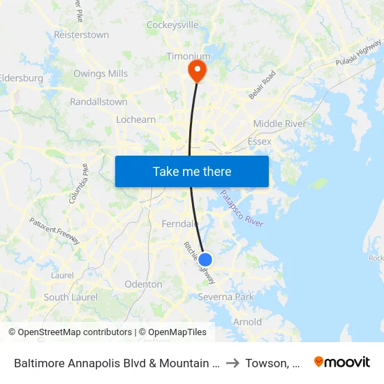 Baltimore Annapolis Blvd & Mountain Rd to Towson, MD map