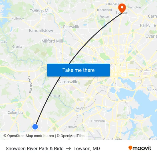 Snowden River Park & Ride to Towson, MD map
