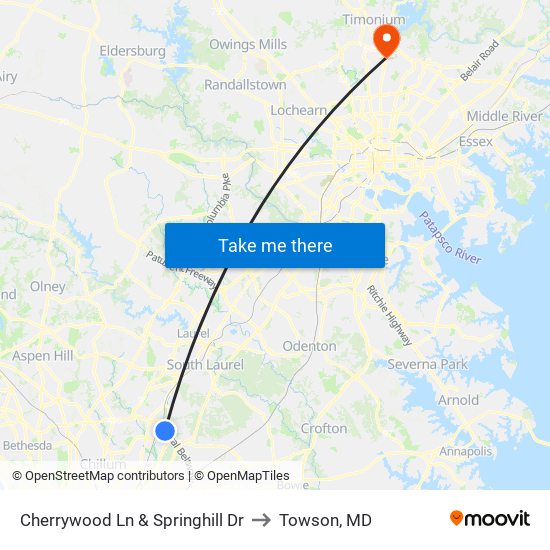 Cherrywood Ln & Springhill Dr to Towson, MD map