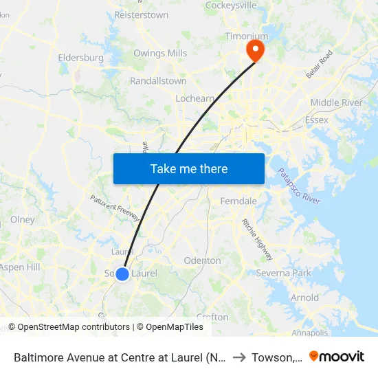 Baltimore Avenue at Centre at Laurel (Northbound) to Towson, MD map
