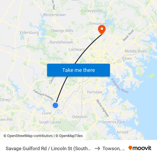 Savage Guilford Rd / Lincoln St (Southbound) to Towson, MD map