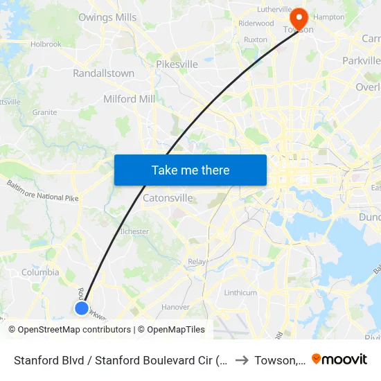 Stanford Blvd / Stanford Boulevard Cir (Westbound) to Towson, MD map