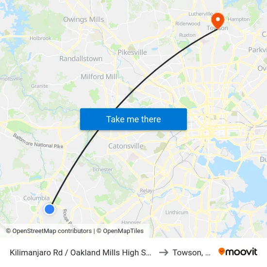 Kilimanjaro Rd / Oakland Mills High School to Towson, MD map