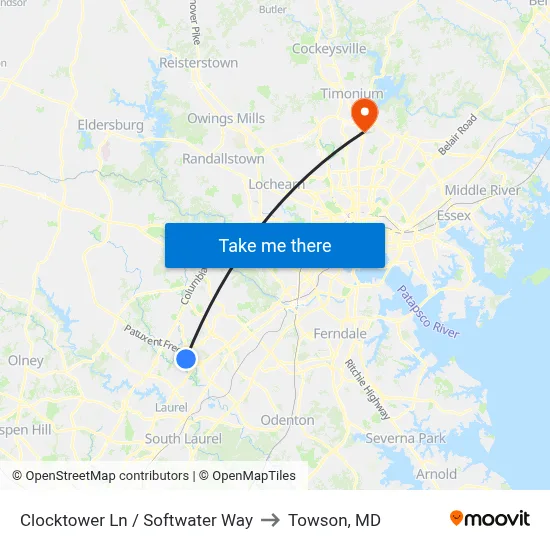 Clocktower Ln / Softwater Way to Towson, MD map