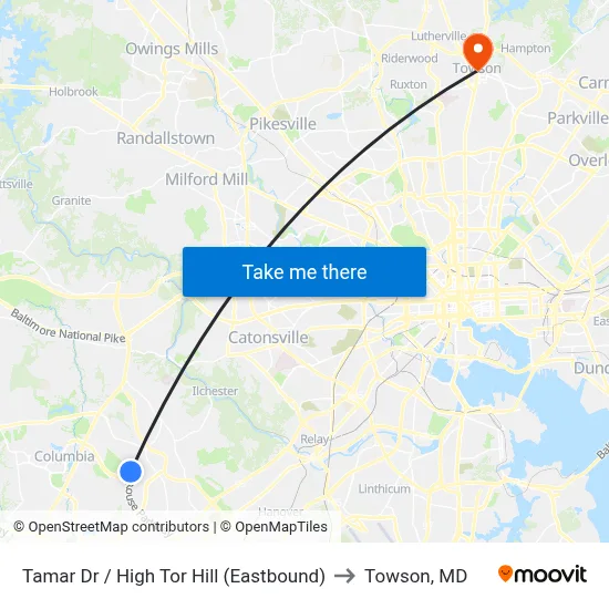 Tamar Dr / High Tor Hill (Eastbound) to Towson, MD map