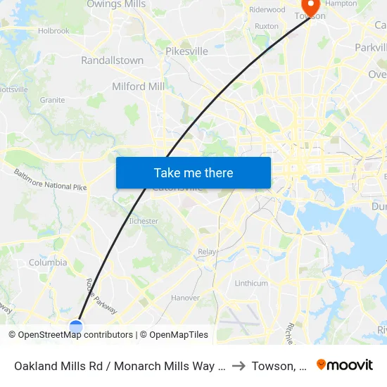 Oakland Mills Rd / Monarch Mills Way South to Towson, MD map