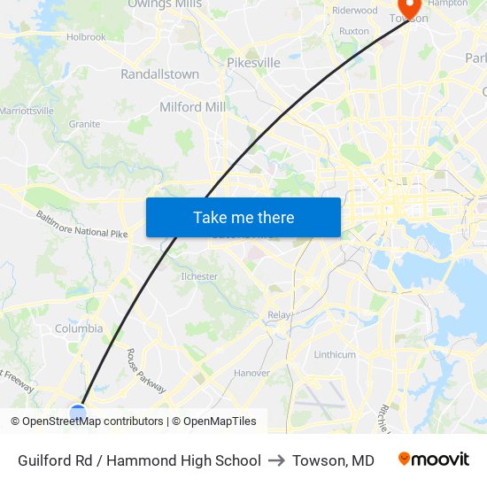 Guilford Rd / Hammond High School to Towson, MD map