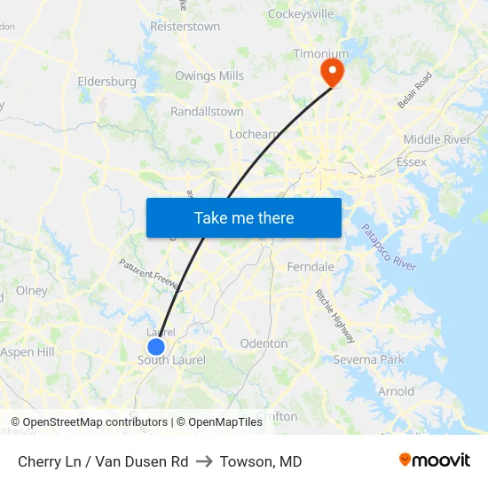 Cherry Ln / Van Dusen Rd to Towson, MD map