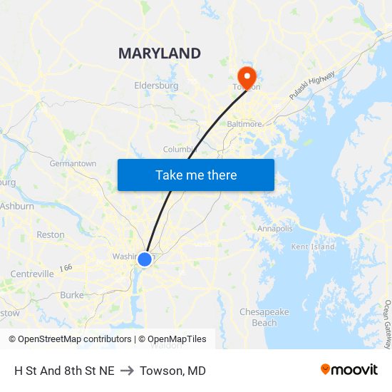 H St And 8th St NE to Towson, MD map