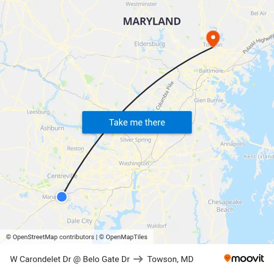 W Carondelet Dr @ Belo Gate Dr to Towson, MD map