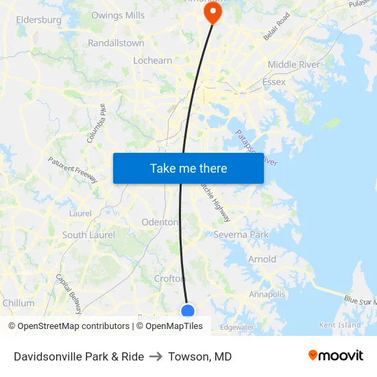Davidsonville Park & Ride to Towson, MD map