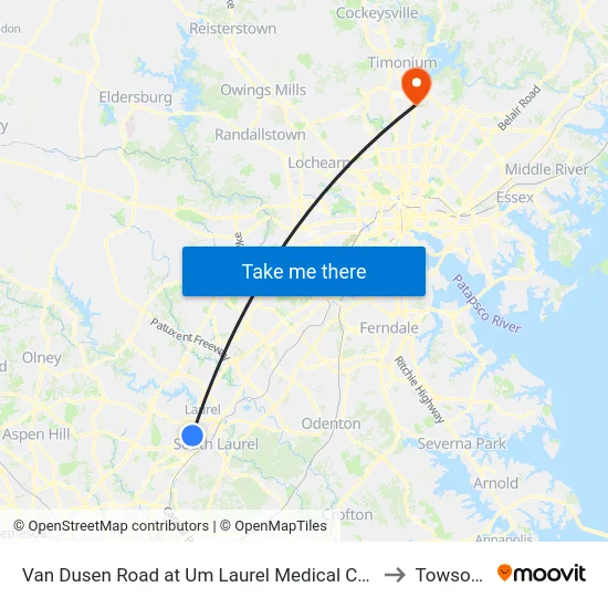Van Dusen Road at Um Laurel Medical Center (Northbound) to Towson, MD map