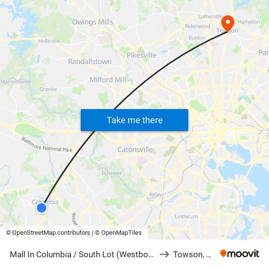 Mall In Columbia / South Lot (Westbound) to Towson, MD map