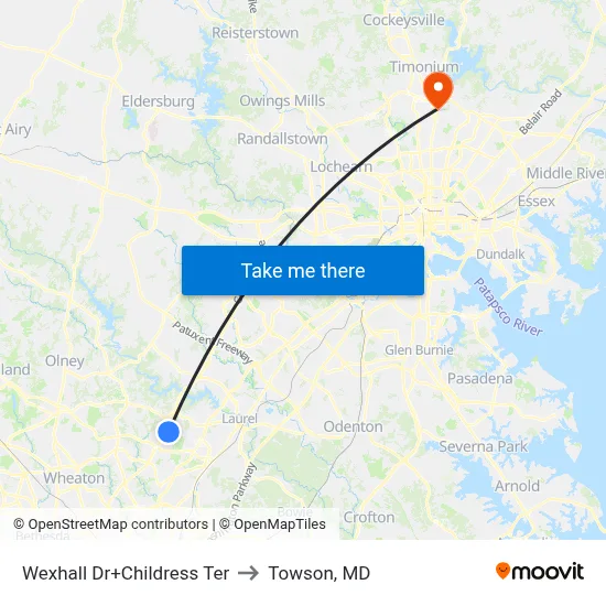 Wexhall Dr+Childress Ter to Towson, MD map