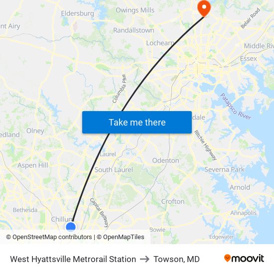 West Hyattsville Metrorail Station to Towson, MD map