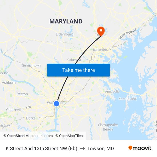 K Street And 13th Street NW (Eb) to Towson, MD map